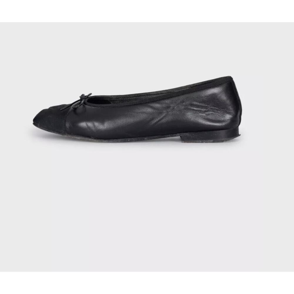 Chanel Black Leather  Textile Toe Ballet Flats Sz.37.5
